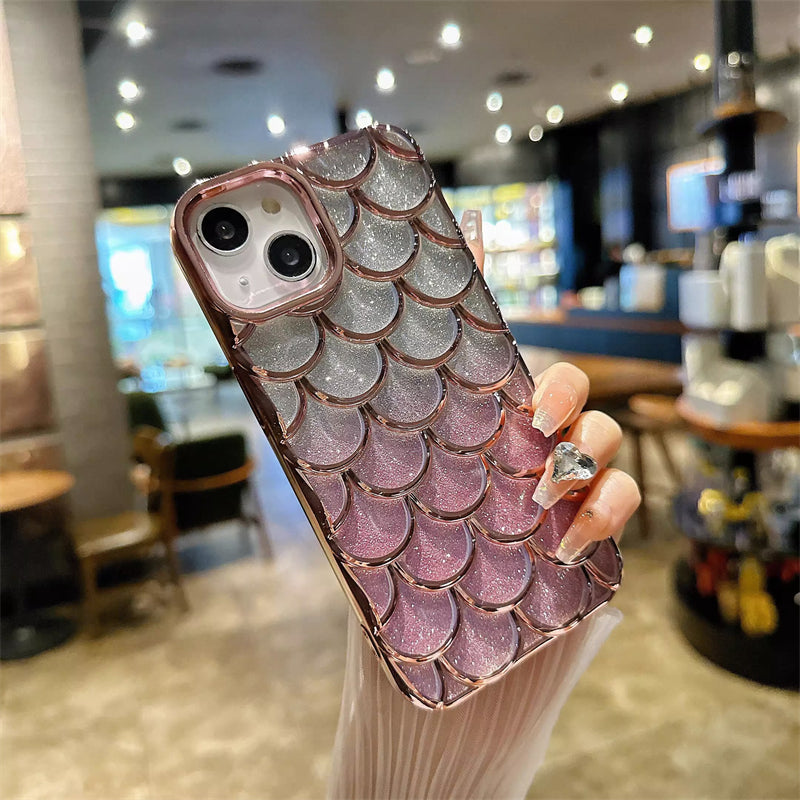 Glitter Fish Scale Pattern Chrome Plating Electroplated iPhone Case