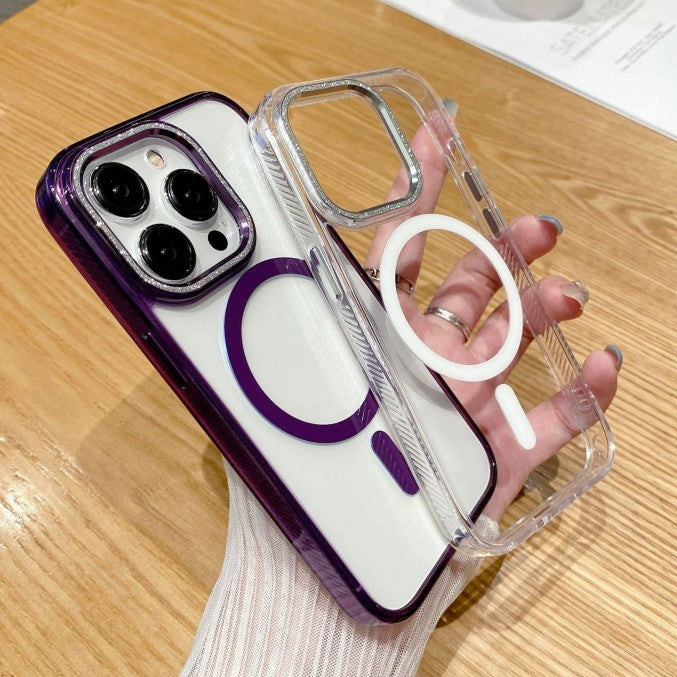 Glitter Camera Clear Magnetic Case for iPhone Compatible with MagSafe Wireless Charging iPhone Case