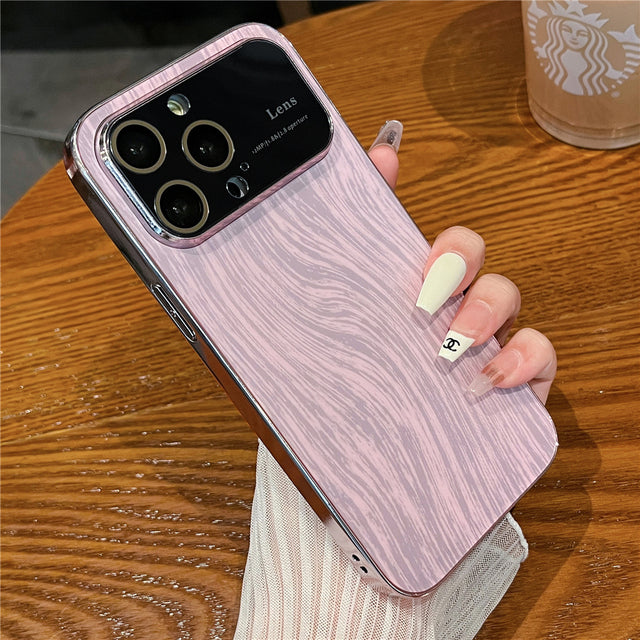 Electroplated Frame Wood Grain Pattern iPhone Case