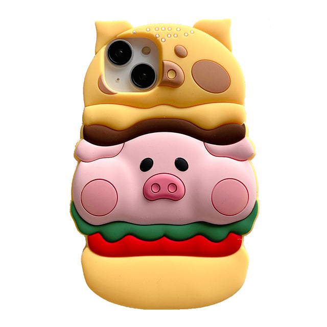 Cute 3D Hamburger Piggy Silicone iPhone Case