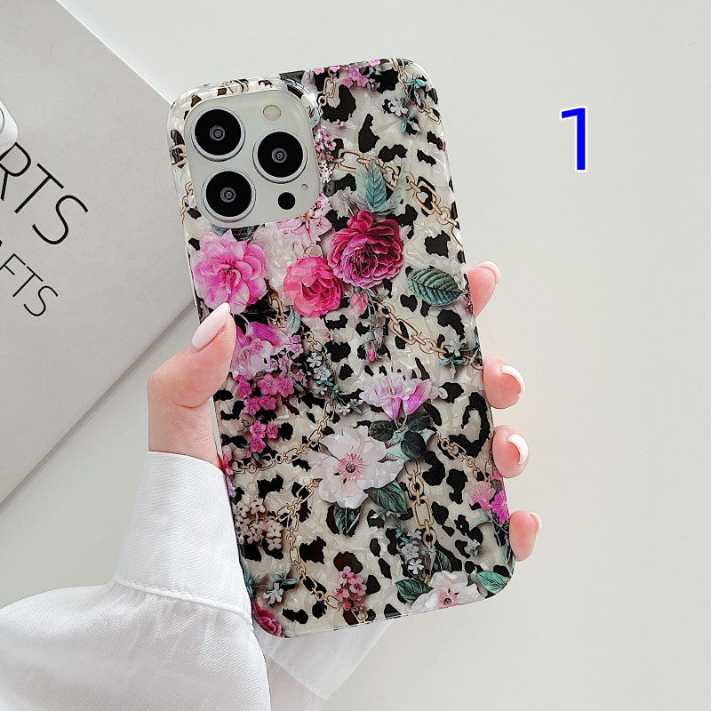 Cute Leopard Flower Shell iPhone Case