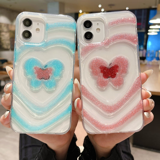 3D Glitter Butterfly Love Heart iPhone Case