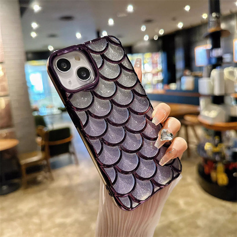 Glitter Fish Scale Pattern Chrome Plating Electroplated iPhone Case