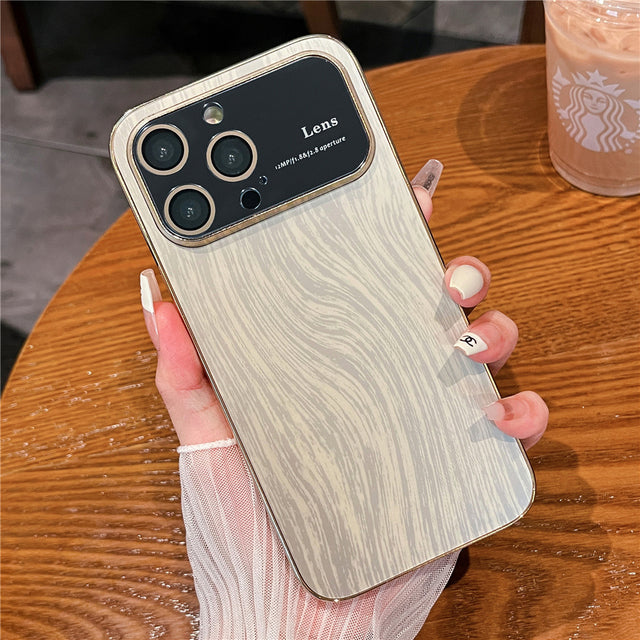 Electroplated Frame Wood Grain Pattern iPhone Case