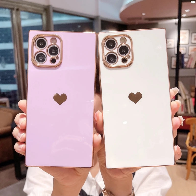 Luxury Square Plating Love Heart Compatible with iPhone Case