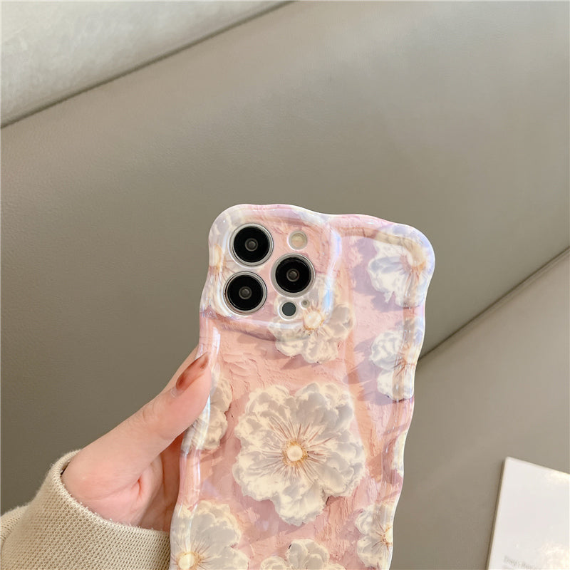 Luxury Flowers Floral Glitter Wave Frame Compatible with iPhone Case