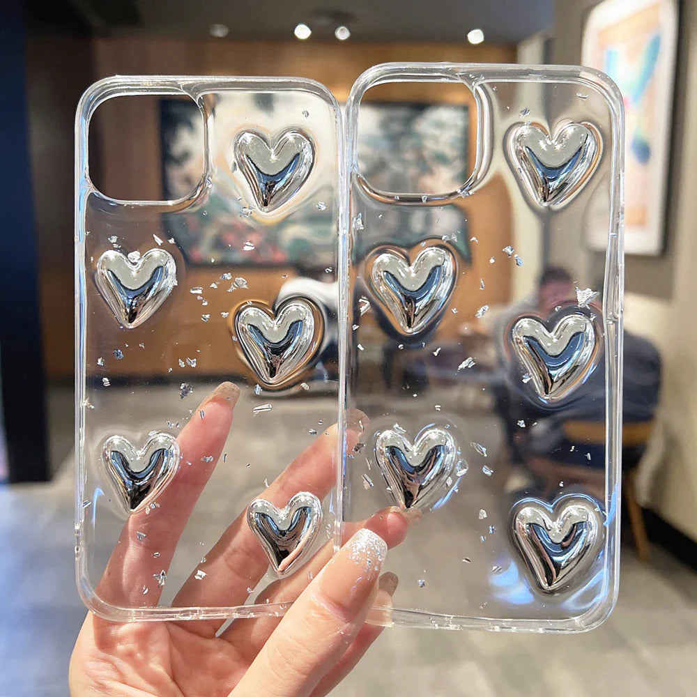 Luxury 3D Love Heart Clear Compatible with iPhone Case