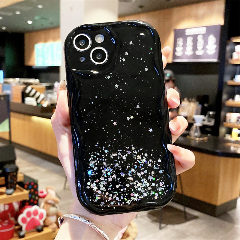 Curly Wave Frame Glitter Stars Sequins Compatible with iPhone Case