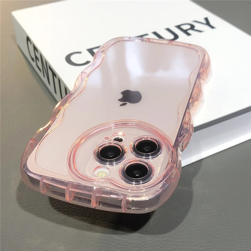 Love Heart Lens Camera Curly Wavy Clear Compatible with iPhone Case