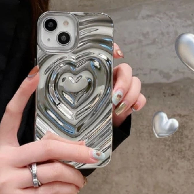 3D Love Heart Water Ripple Plating Pattern Compatible with iPhone Case