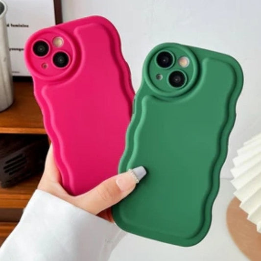 Solid Color Curly Wave Frame Compatible with iPhone Case