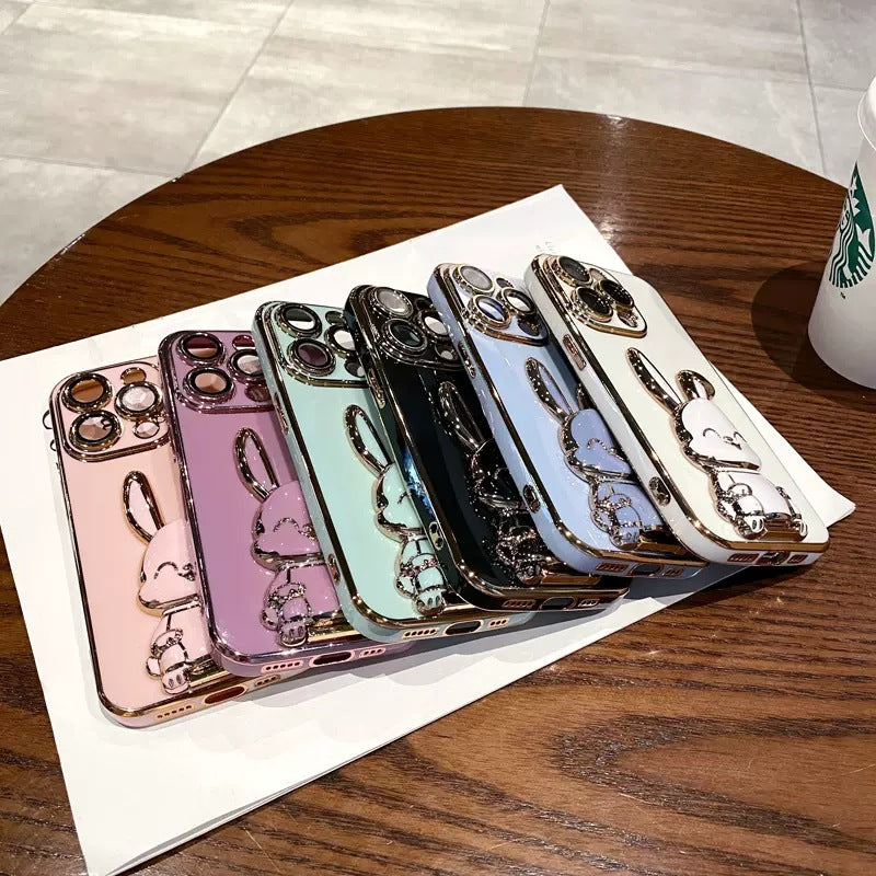 3D Cute Rabbit Plating Stand Holder Compatible with iPhone Case