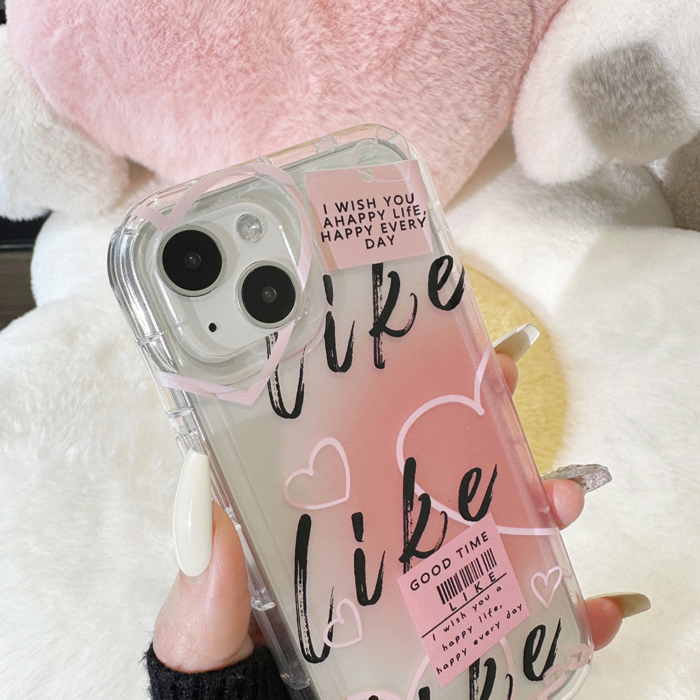 Cute Love Heart Clear Graffiti Compatible with iPhone Case