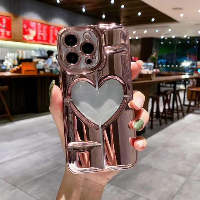 3D Hollow Love Heart Plating Compatible with iPhone Case