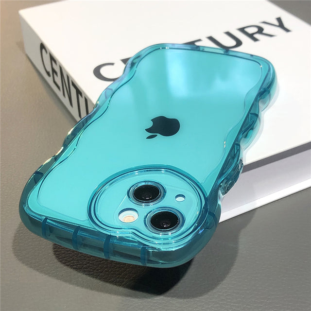 Love Heart Lens Camera Curly Wavy Clear Compatible with iPhone Case