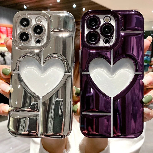 3D Hollow Love Heart Plating Compatible with iPhone Case