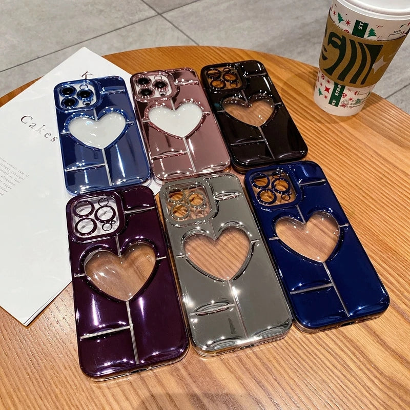 3D Hollow Love Heart Plating Compatible with iPhone Case