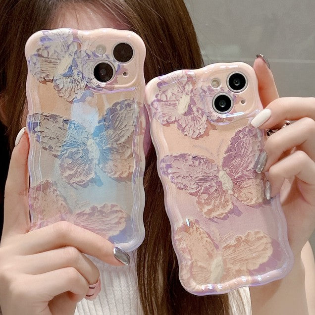 Blue Ray Oil Painting Butterfly Wave Frame Compatible with iPhone Case