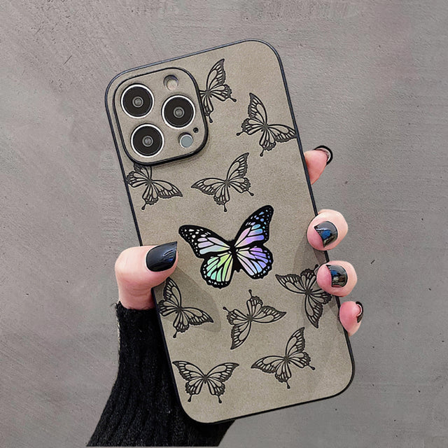 Luxury Laser Cute Butterfly Leather Soft Compatible with iPhone Case