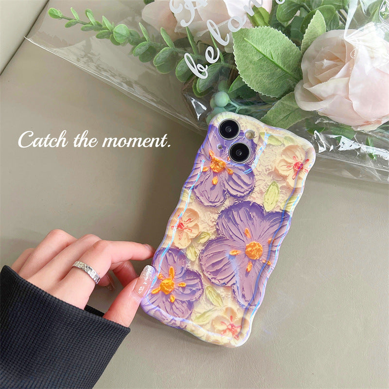 Blue Ray Oil Painting Flower Floral Wave Frame Compatible with iPhone Case