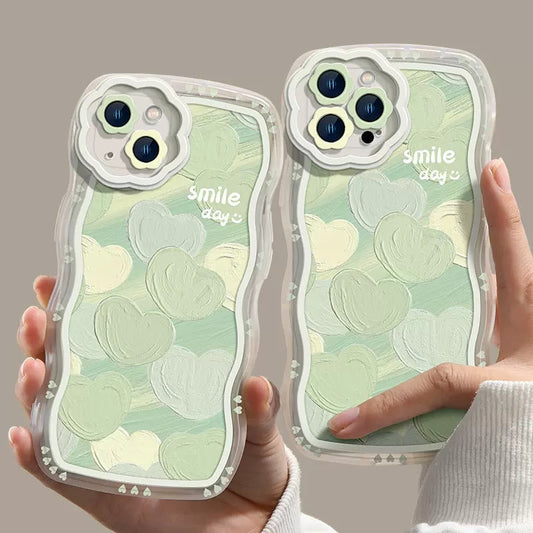 Green Love Heart Wave Frame Silicone Shockproof Compatible with iPhone Case