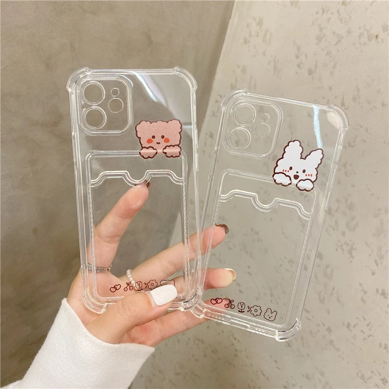 Wallet Card Holder Cute Bear Cartoon Rabbit Compatible with iPhone Case