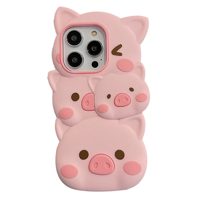 Cute Cartoon 3D Funny Pig Soft Silicone Shockproof Compatible with iPhone Case