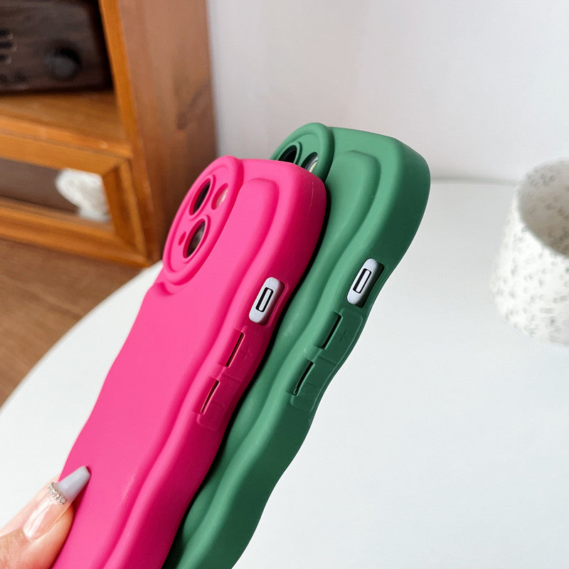 Solid Color Curly Wave Frame Compatible with iPhone Case