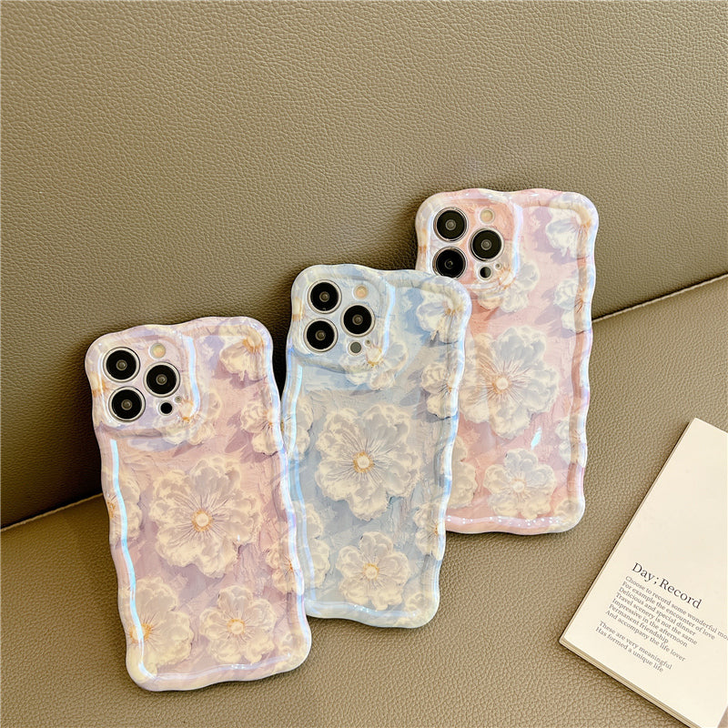 Luxury Flowers Floral Glitter Wave Frame Compatible with iPhone Case