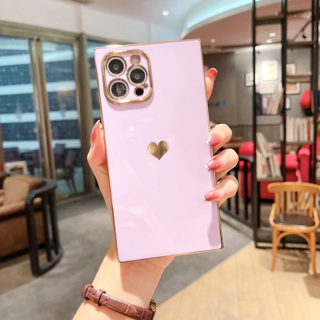 Luxury Square Plating Love Heart Compatible with iPhone Case