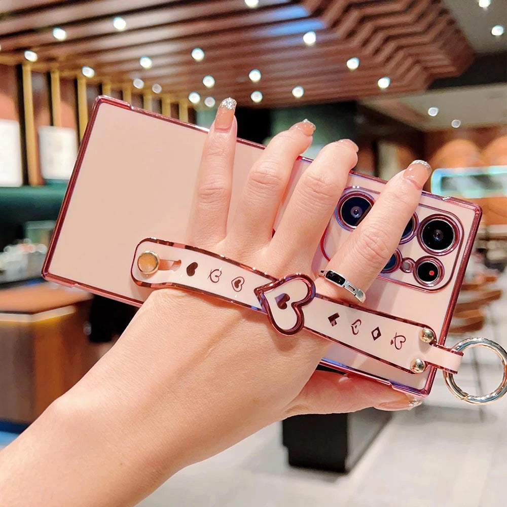 Plating Love Heart Wrist Strap Holder Compatible with Samsung Case