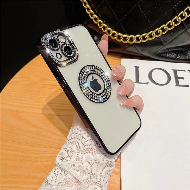 Luxury Plating Flash Diamond Rhinestone Logo View Compatible with iPhone Case