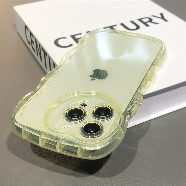 Love Heart Lens Camera Curly Wavy Clear Compatible with iPhone Case