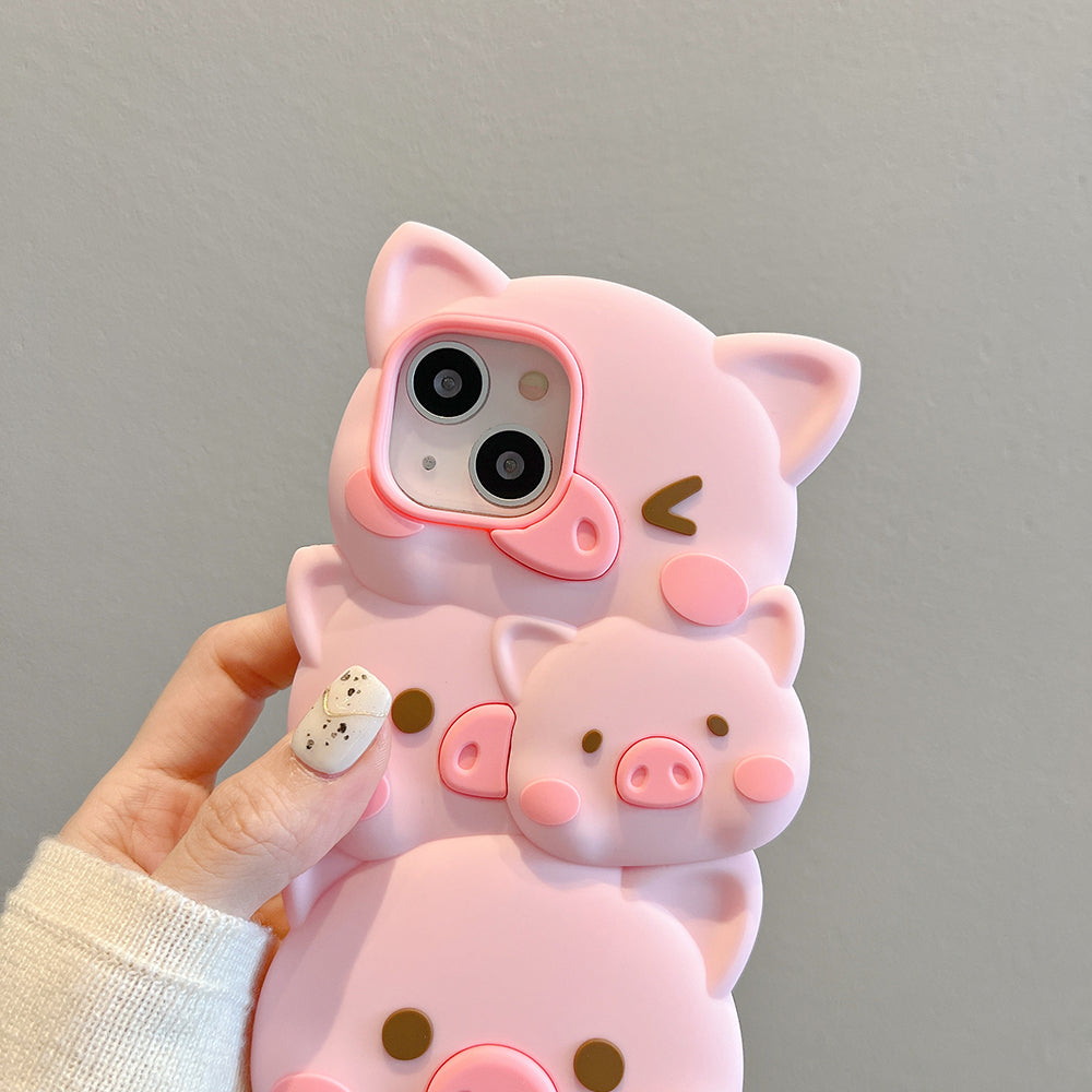 Cute Cartoon 3D Funny Pig Soft Silicone Shockproof Compatible with iPhone Case