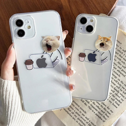 Funny Cartoon Working Cats and Dogs Clear Compatible with iPhone Case