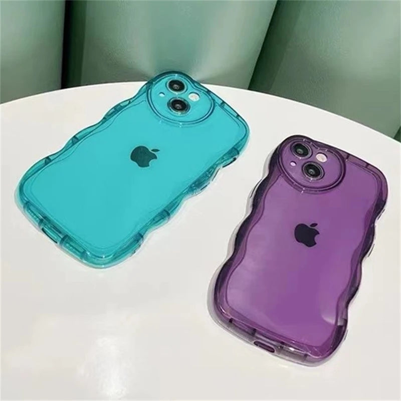 Love Heart Lens Camera Curly Wavy Clear Compatible with iPhone Case