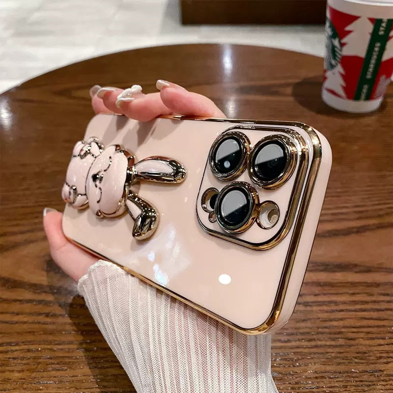 3D Cute Rabbit Plating Stand Holder Compatible with iPhone Case