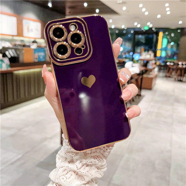 Luxury Plating Square Love Heat Compatible with iPhone Case