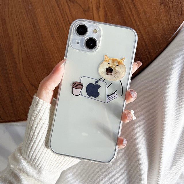 Funny Cartoon Working Cats and Dogs Clear Compatible with iPhone Case