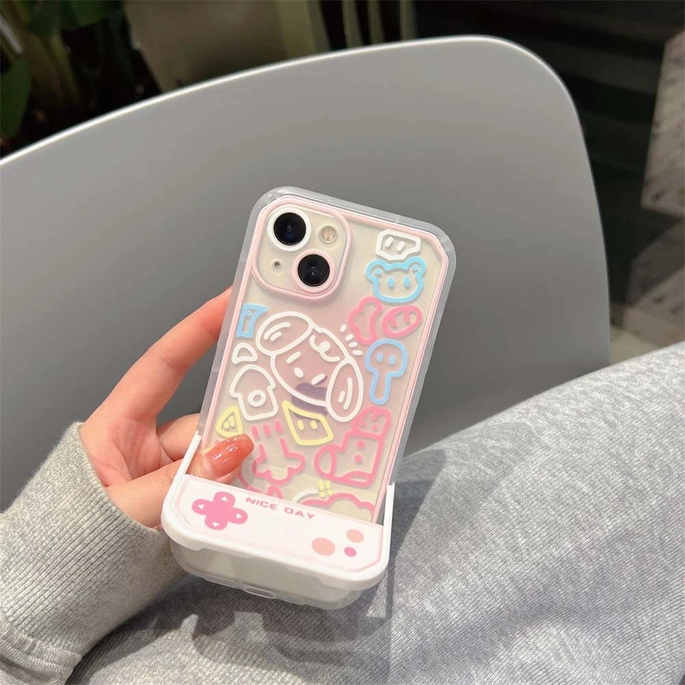 Cartoon Flower Invisible Stand Holder Compatible with iPhone Case