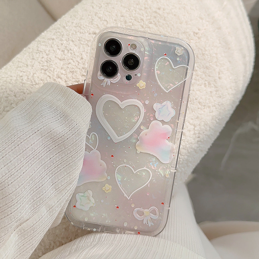 Love Heart Shell Pattern Colored Rabbit Clear Compatible with iPhone Case