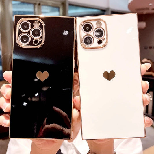 Luxury Square Plating Love Heart Compatible with iPhone Case