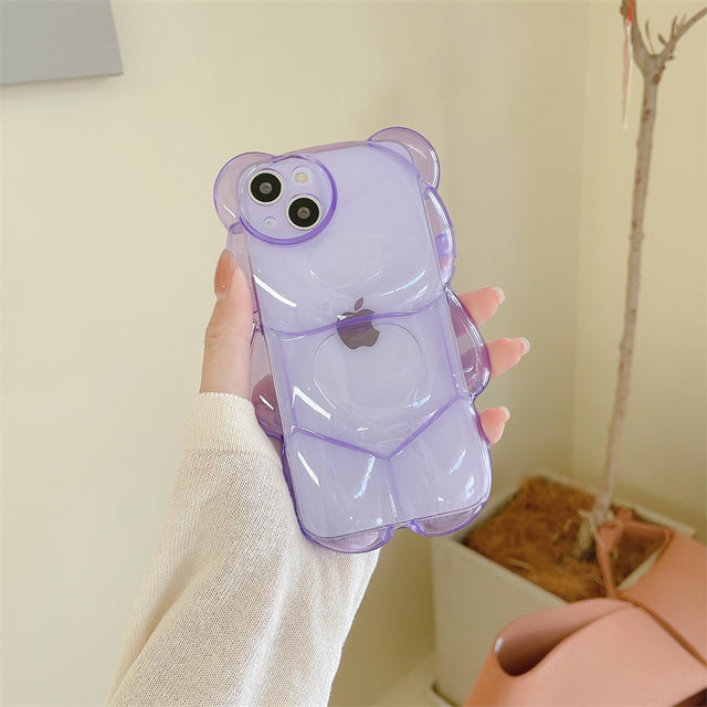 Cute 3D Bear Transparent Compatible with iPhone Case