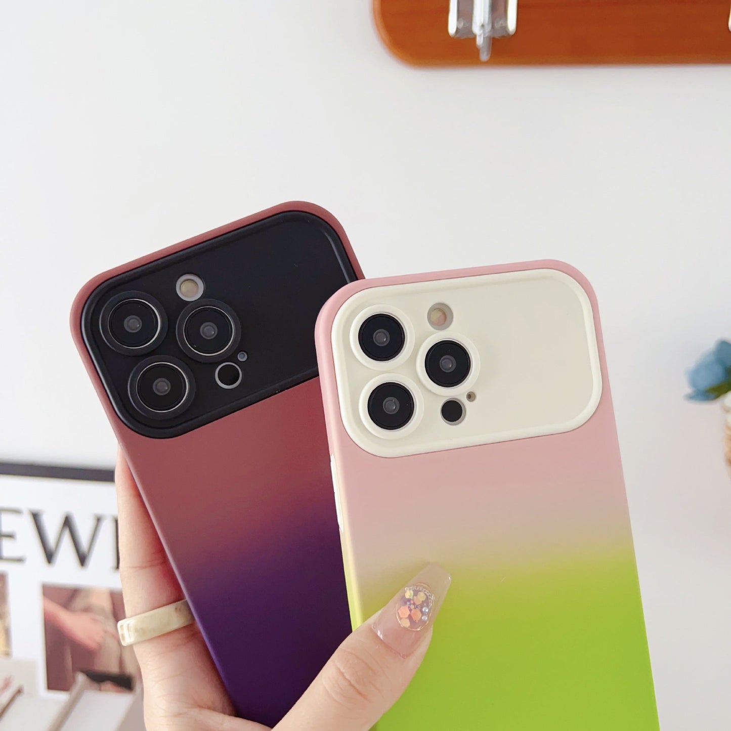 Gradient Contrast Color Camera Protection Compatible with iPhone Case