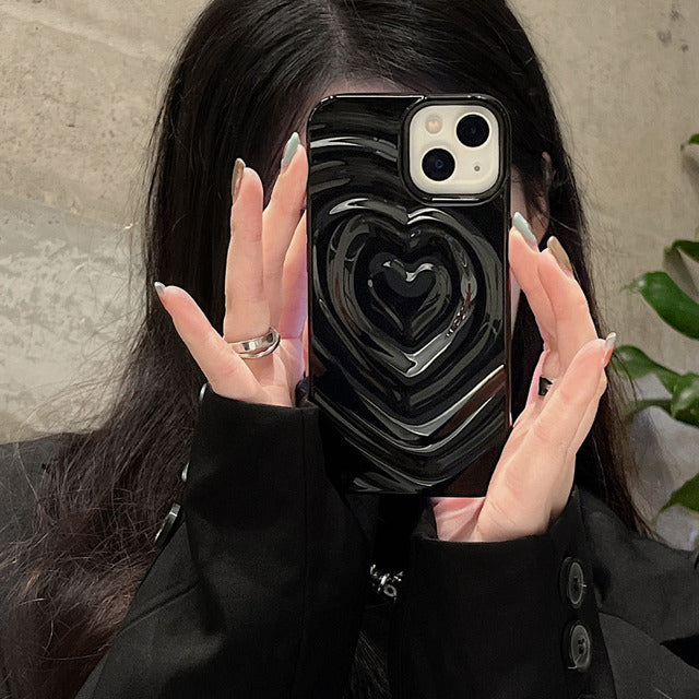 3D Love Heart Water Ripple Plating Pattern Compatible with iPhone Case