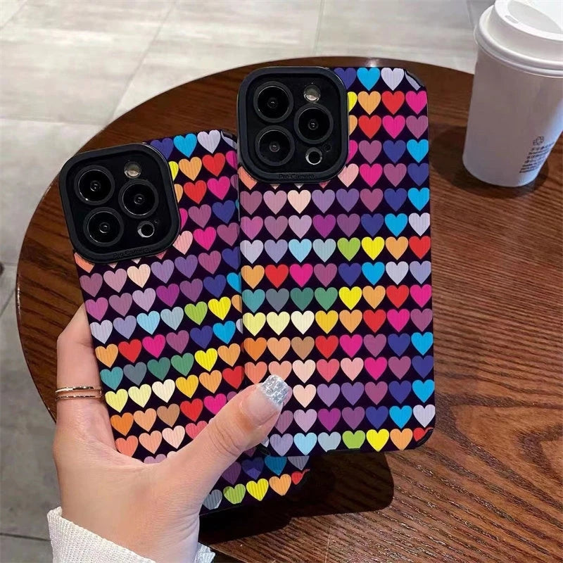 Colorful Love Heart Leather Compatible with iPhone Case