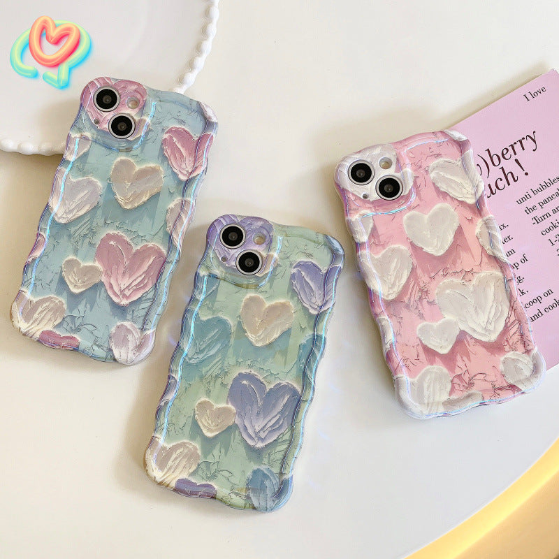 Blue Ray Oil Painting Love Heart Wave Frame Compatible with iPhone Case