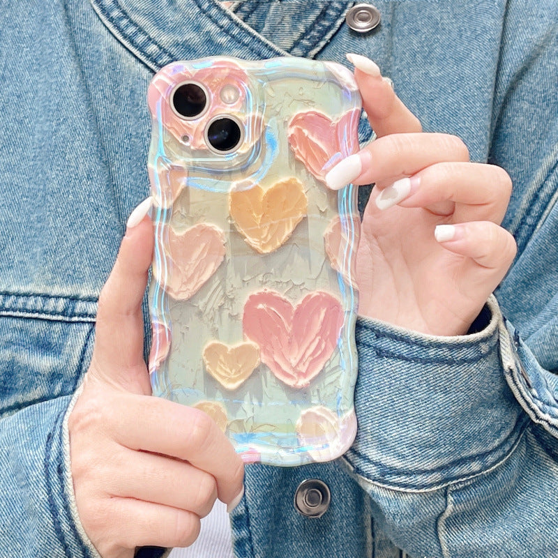 Blue Ray Oil Painting Love Heart Wave Frame Compatible with iPhone Case