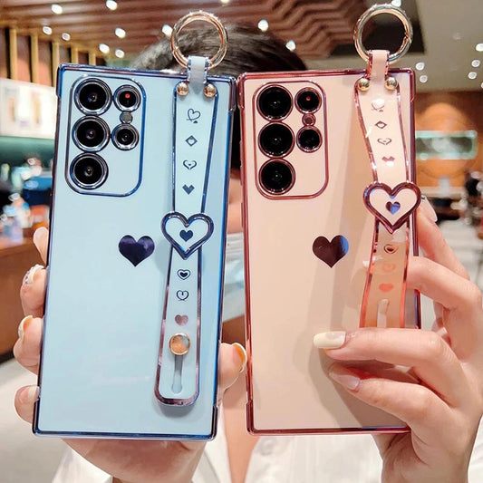 Plating Love Heart Wrist Strap Holder Compatible with Samsung Case