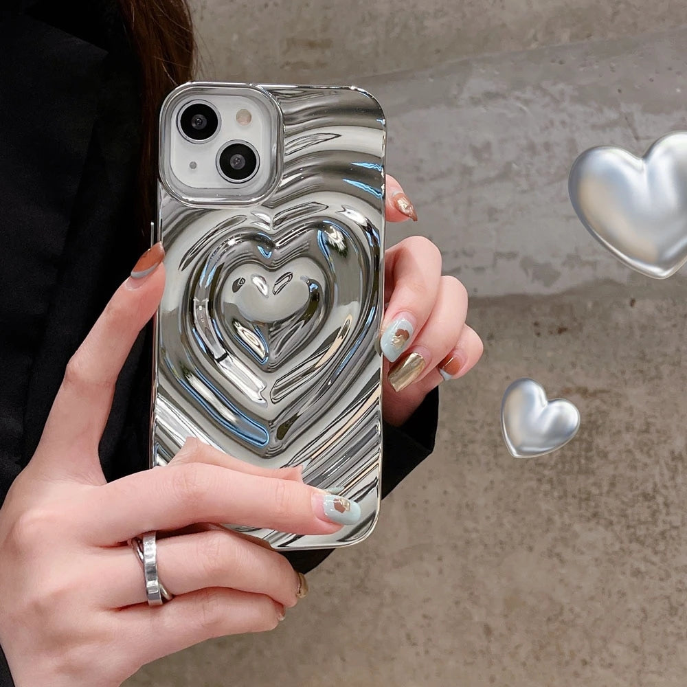 3D Love Heart Water Ripple Plating Pattern Compatible with iPhone Case